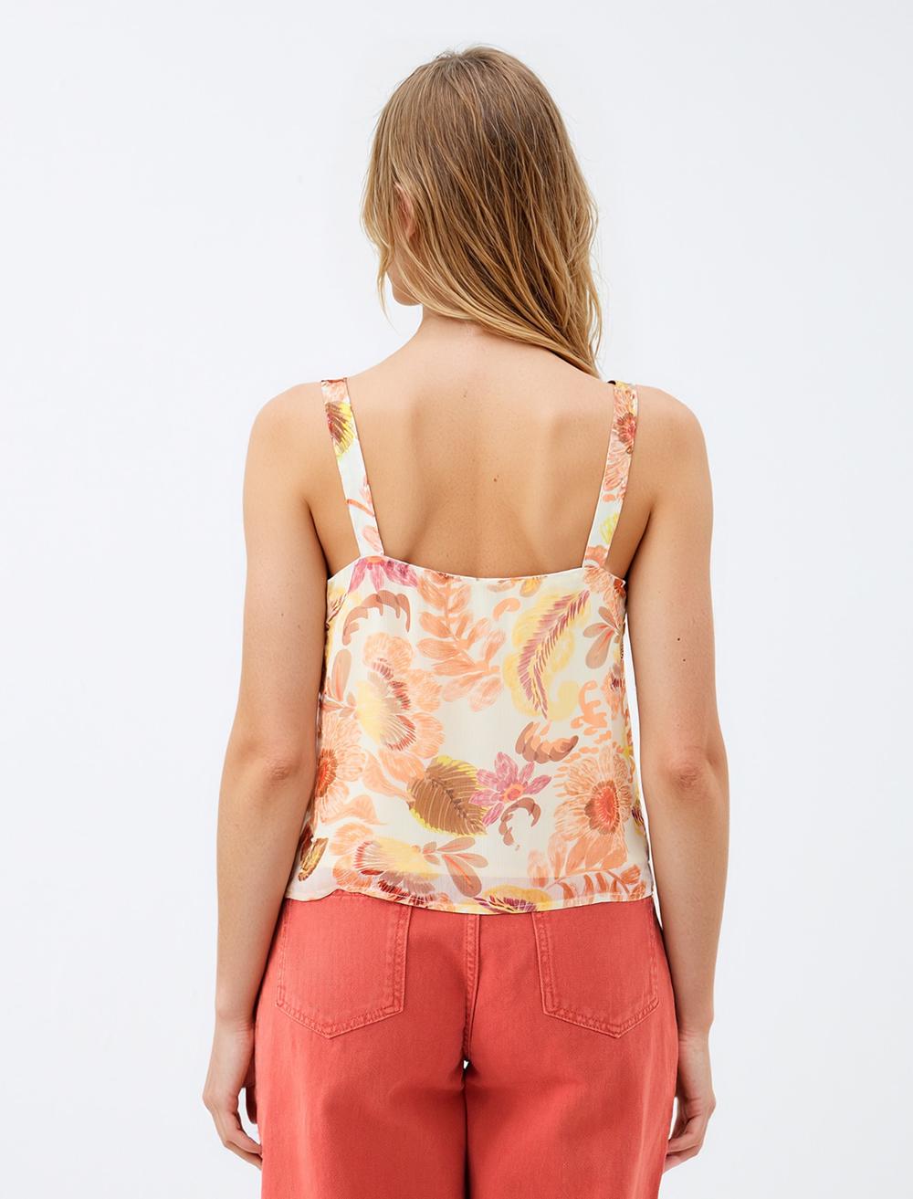 Square Neck Spaghetti Straps-Sleeve Blouse - 5SW034286