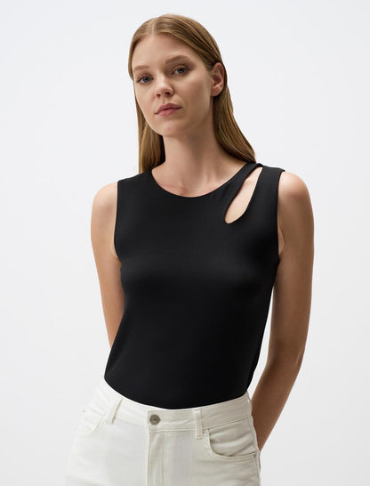 Asymmetric Neck Slim Fit Knitted Tank Top
