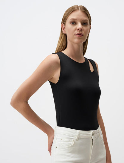 Asymmetric Neck Slim Fit Knitted Tank Top