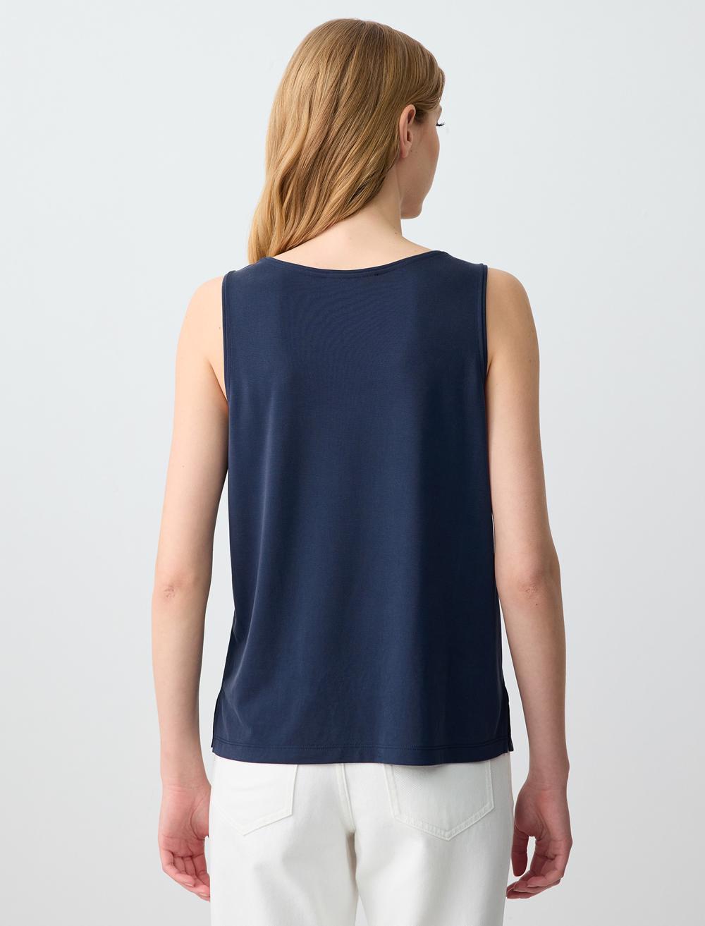 Loose Fit Scoop Neck Sleeveless-Sleeve Singlet - Dark Blue - 5SW013866494