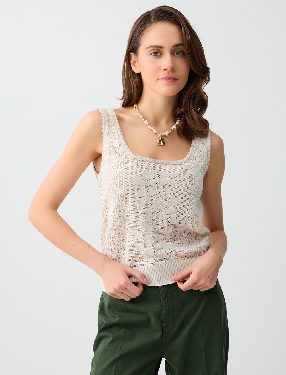 Normal Fit Scoop Neck Singlet - Stone - 6SW016664928
