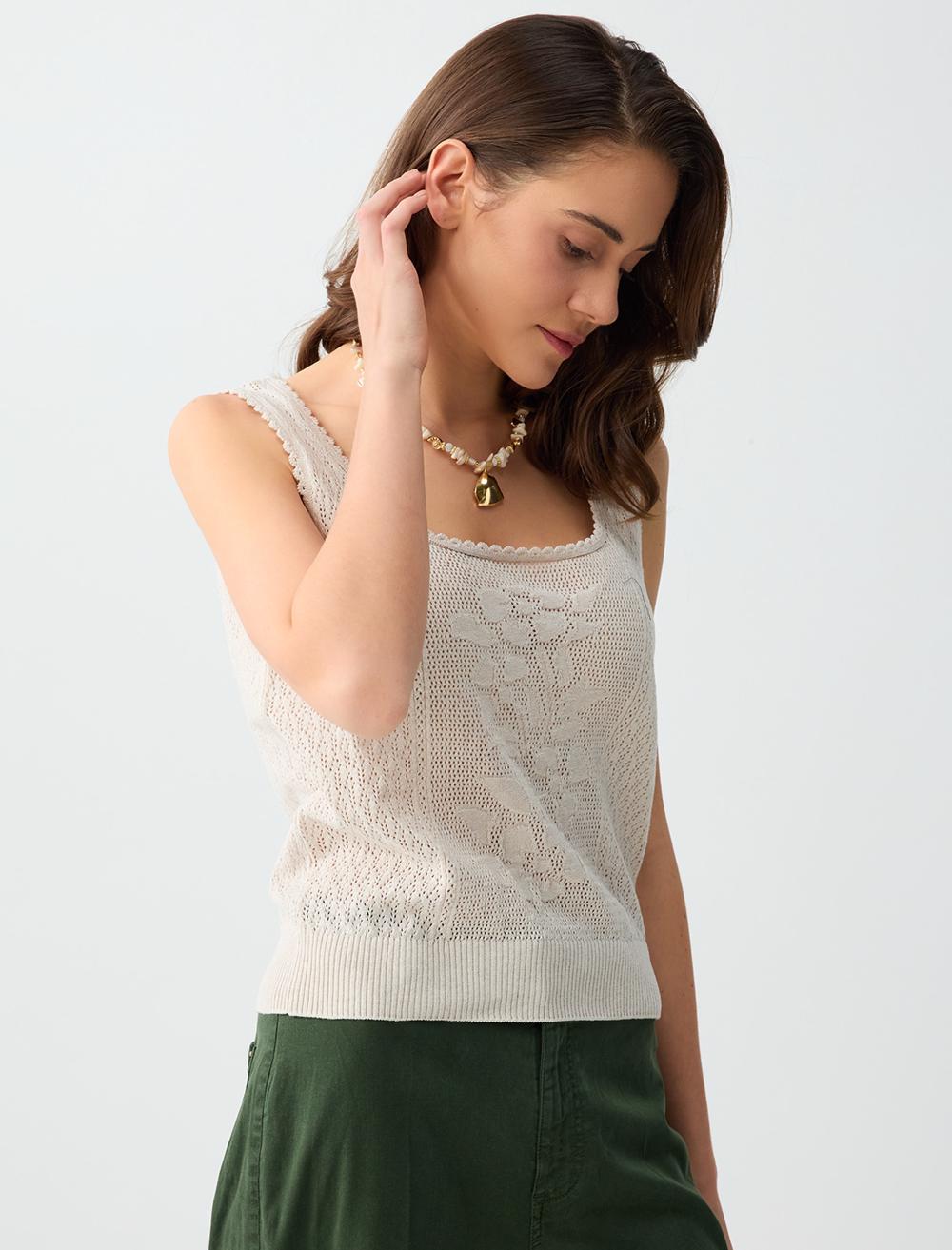 Normal Fit Scoop Neck Singlet - Stone - 6SW016664928