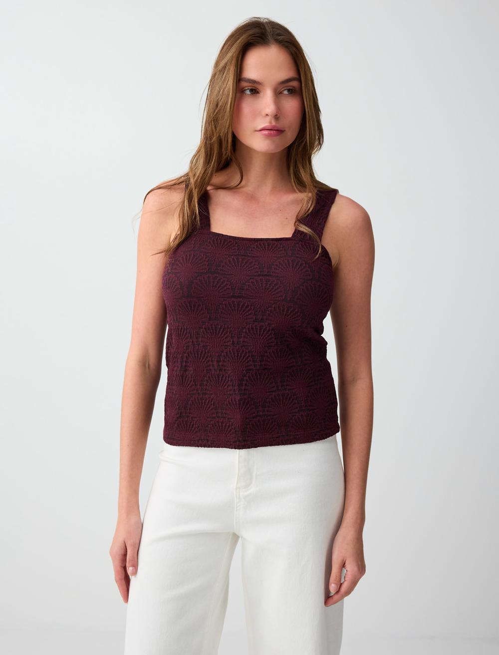 Slim Fit Spaghetti Strap Singlet - Burgundy - 6SW017093562