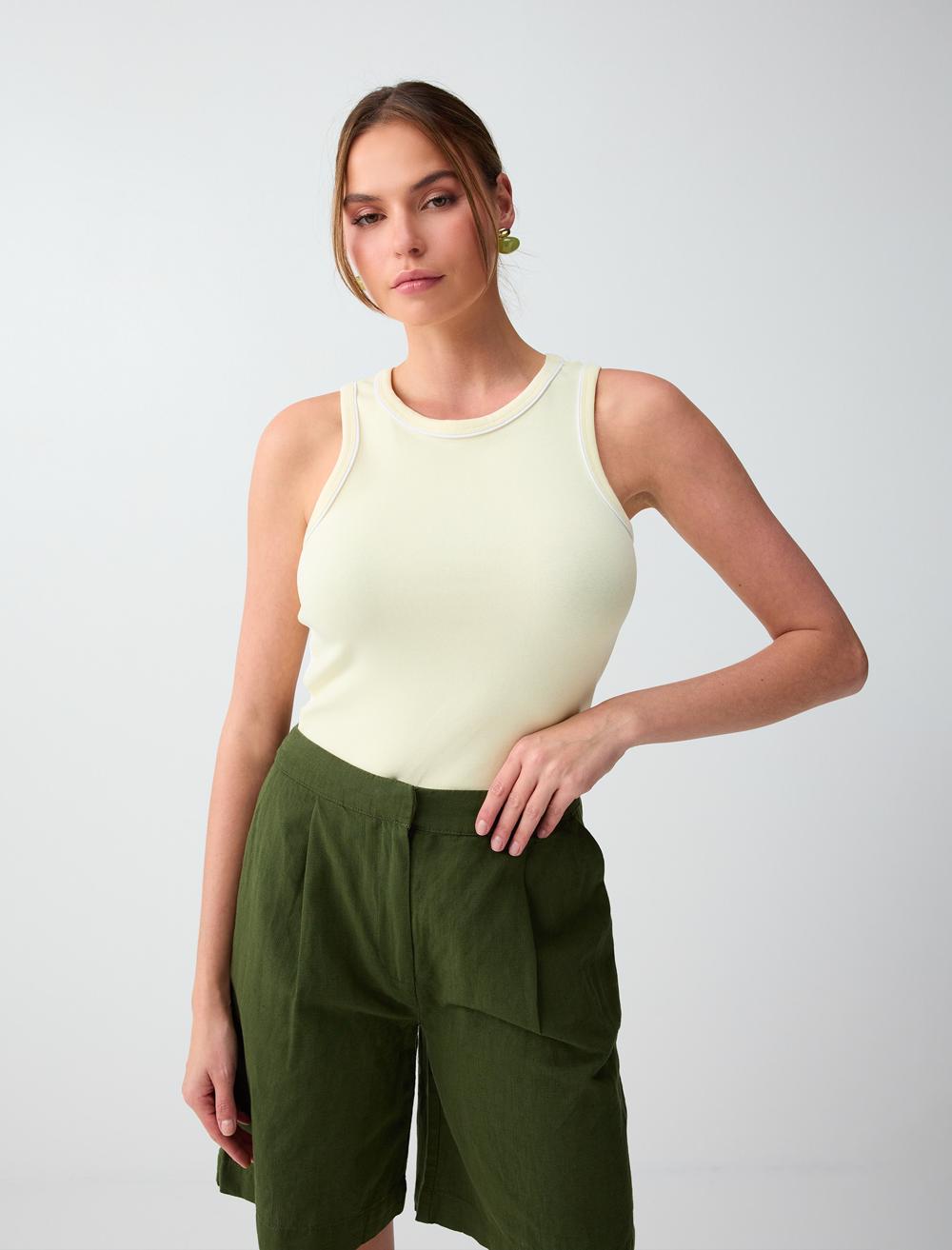 Slim Fit Crew Neck Sleeveless Singlet - Yellow - 6SW017240200