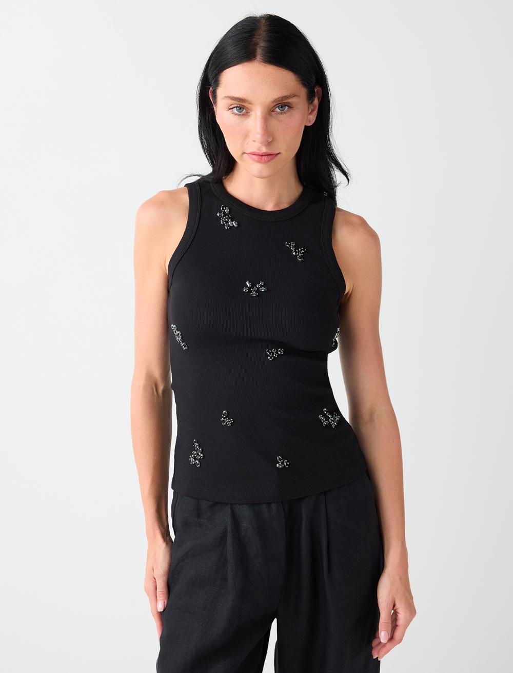Slim Fit Crew Neck Sleeveless Singlet - Black - 6SW017485900