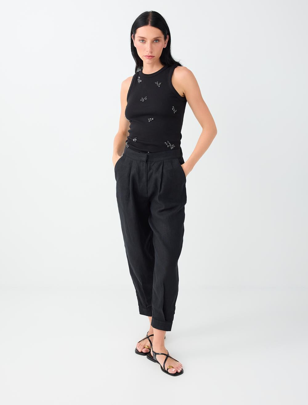 Slim Fit Crew Neck Sleeveless Singlet - Black - 6SW017485900