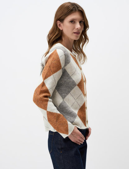 Diamond Patterned Narrow Cut Sweater Cardigan