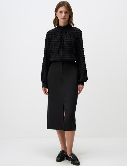 Turtleneck Relaxed Fit Patterned Knitted Blouse