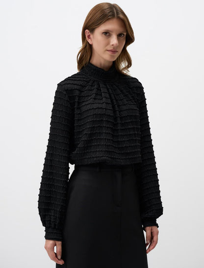 Turtleneck Relaxed Fit Patterned Knitted Blouse
