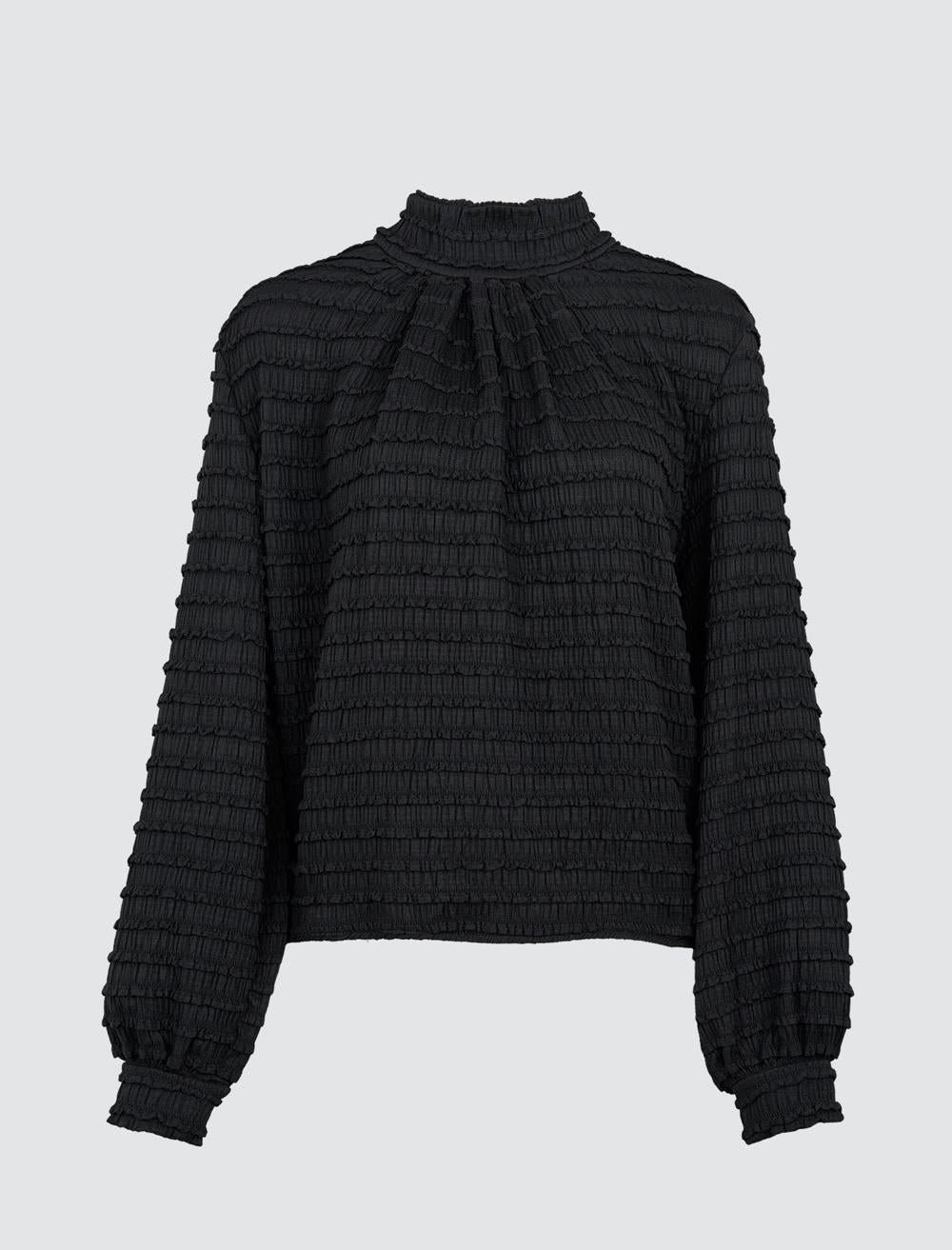 Loose Fit Polo Neck Long-Sleeve Blouse - 4WW071593