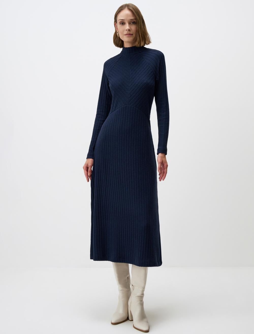 Loose Fit Polo Neck Long-Sleeve Dress - 4WW131723