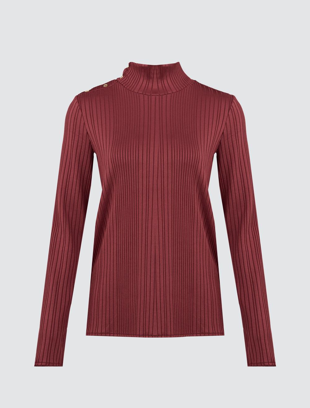 Loose Fit Polo Neck Long-Sleeve Blouse - 4WW071385