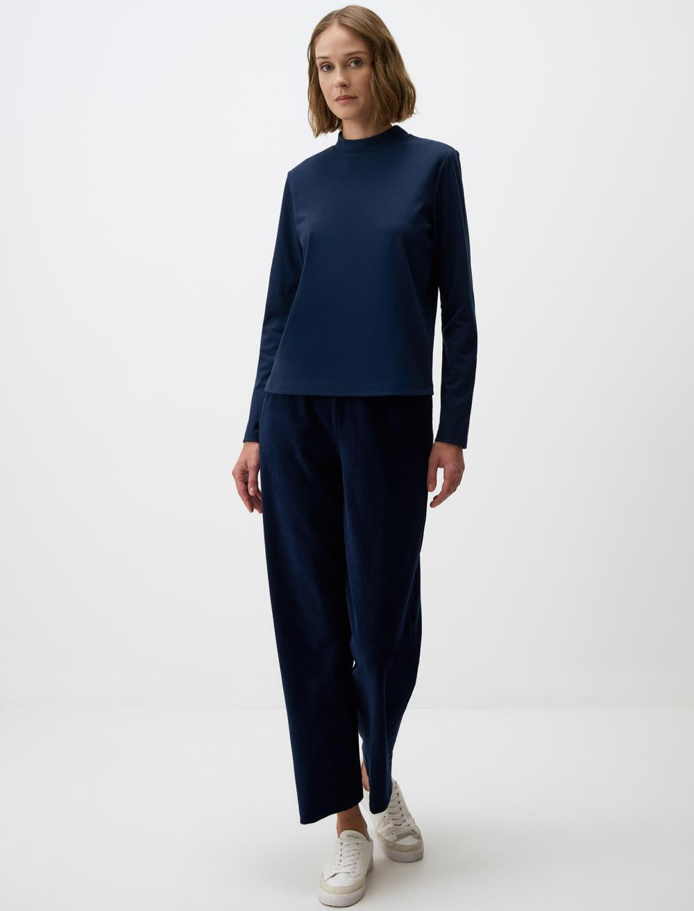 Polo Neck Long-Sleeve Sweatshirt - Dark Blue - 4WW361248494