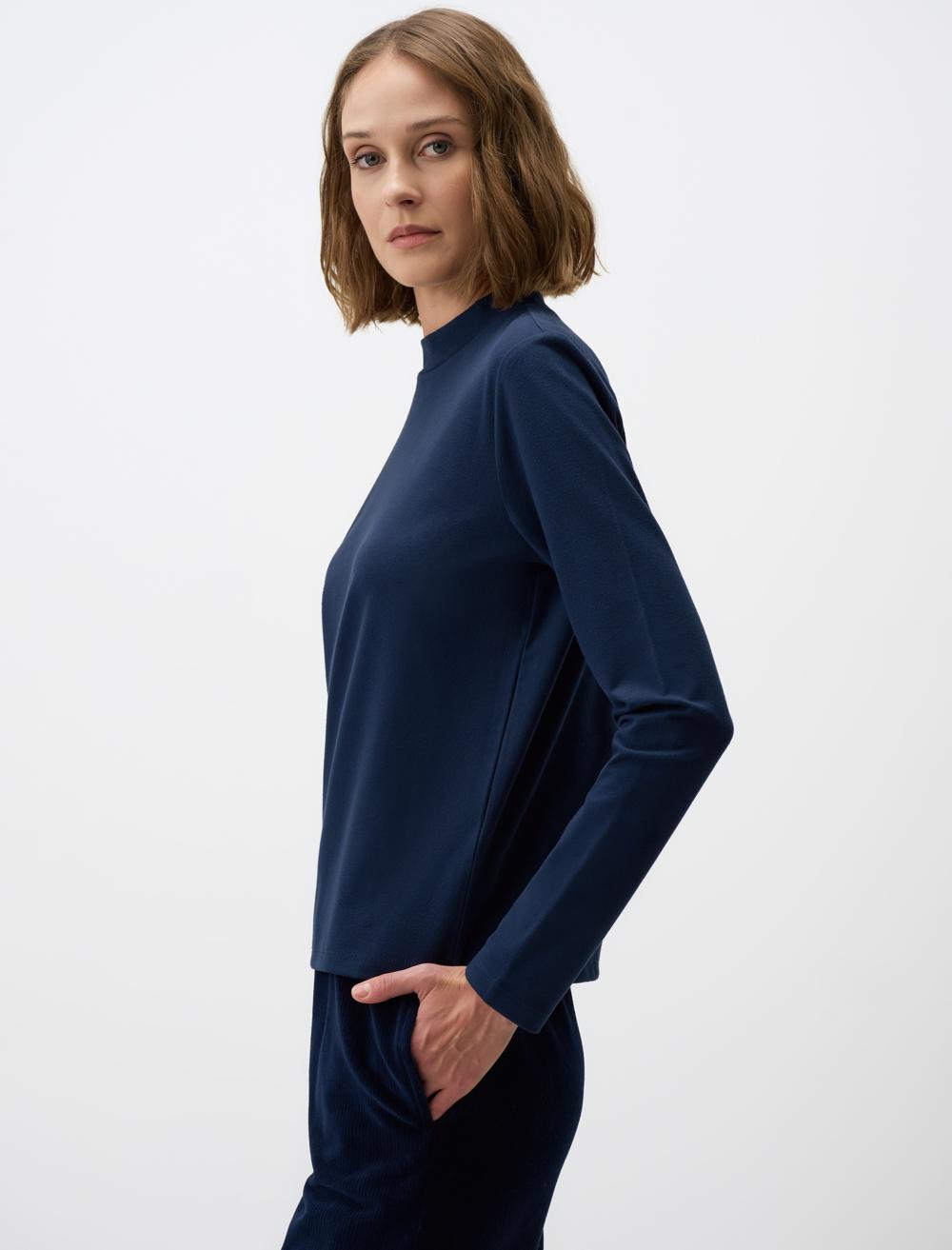 Polo Neck Long-Sleeve Sweatshirt - Dark Blue - 4WW361248494