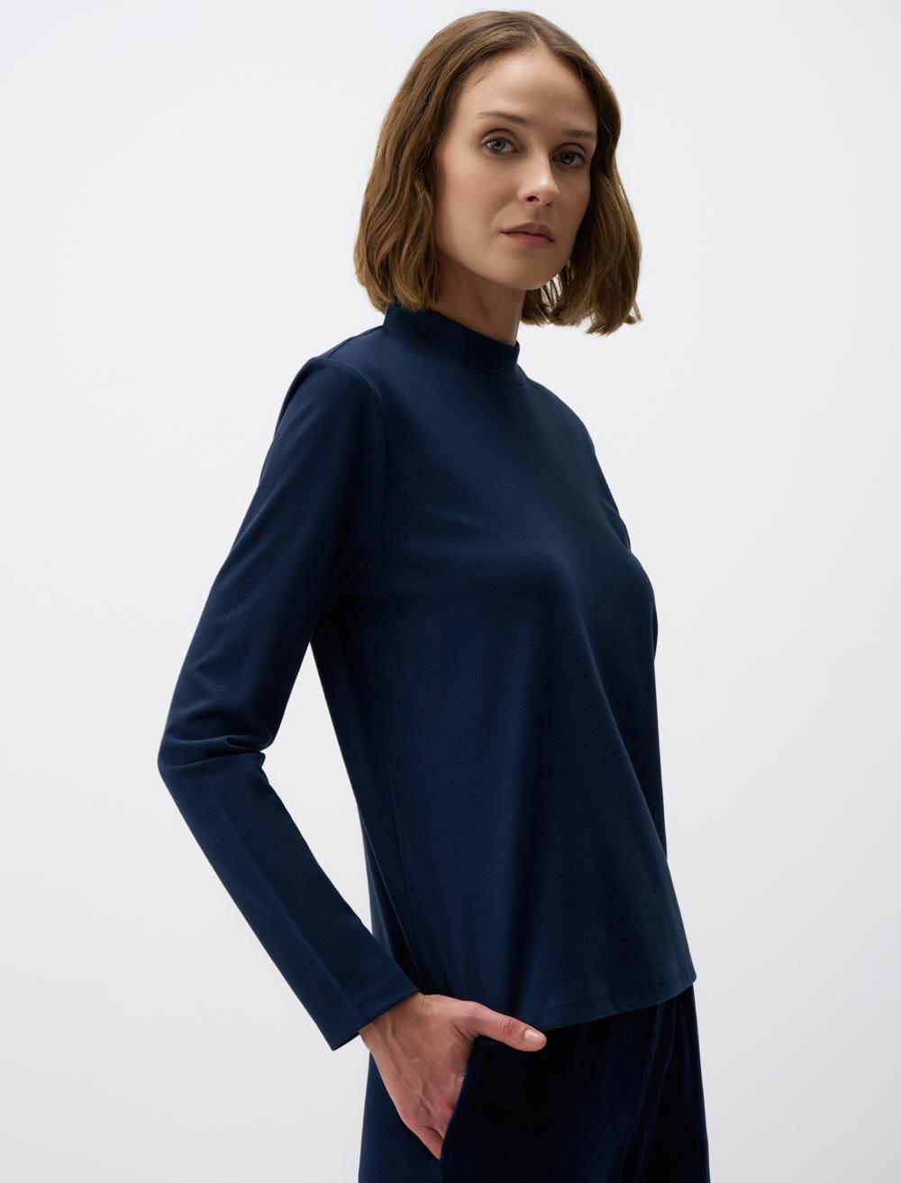 Polo Neck Long-Sleeve Sweatshirt - Dark Blue - 4WW361248494