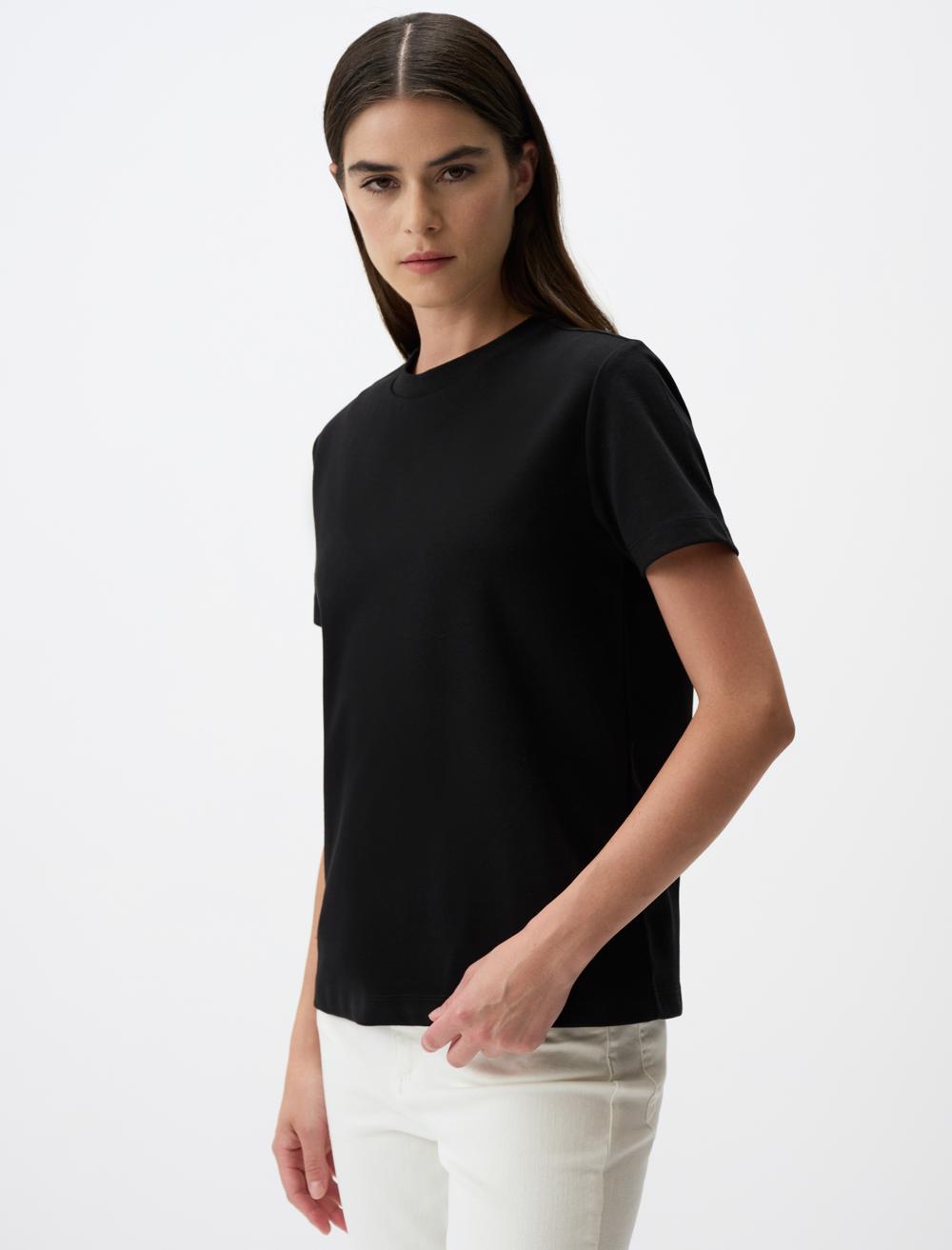 Crew Neck Short-Sleeve T-shirt - Black - 4WW441714900