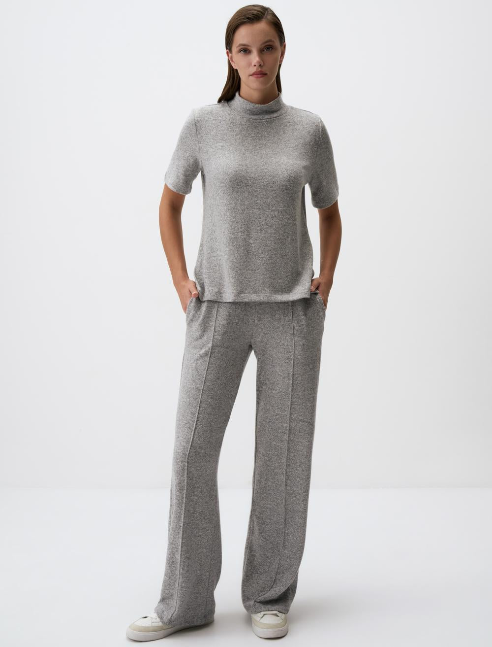 Regular Leg Knitted Pants with Elastic Waistband