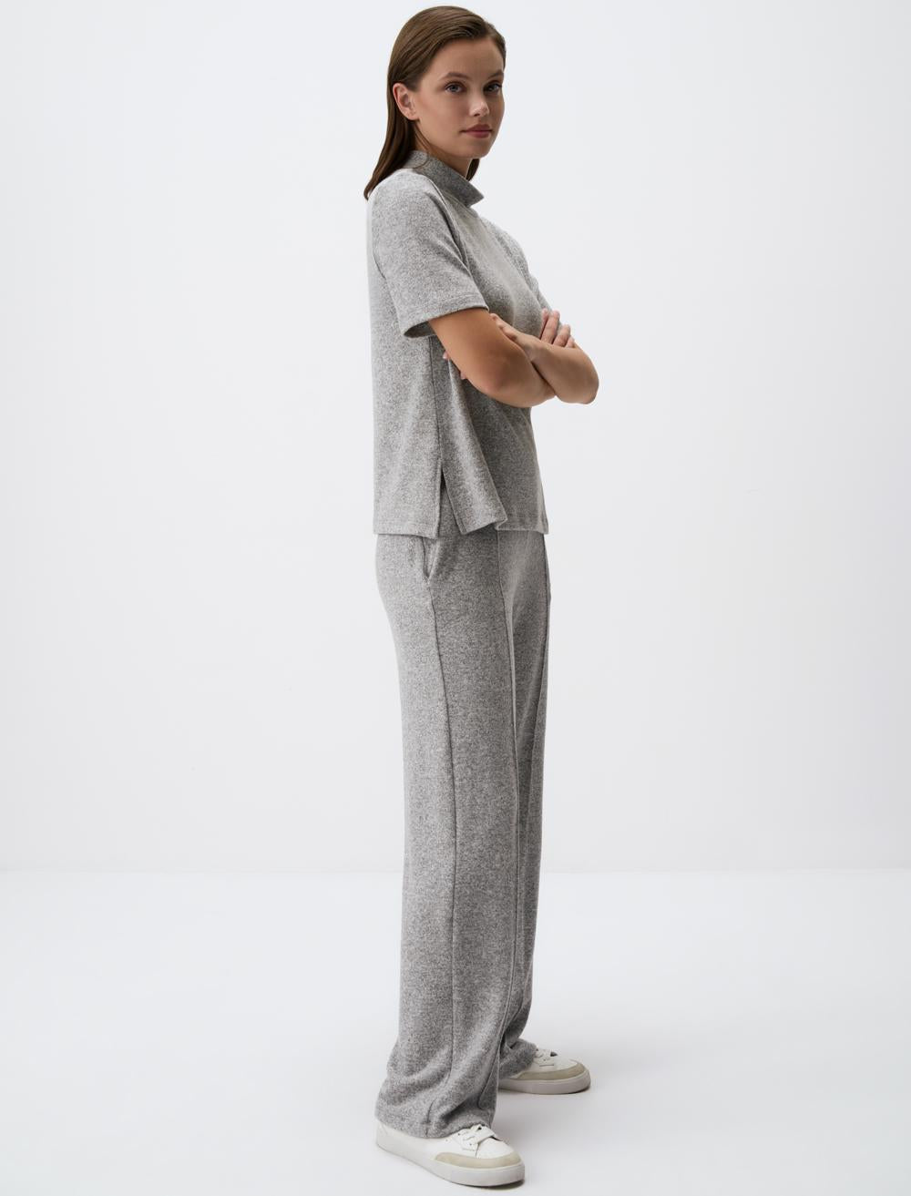 Regular Leg Knitted Pants with Elastic Waistband