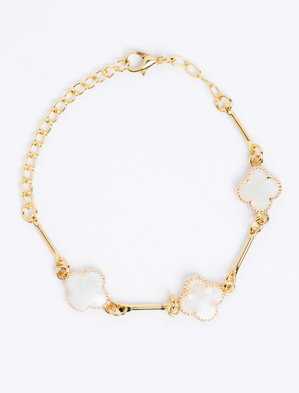 Clover Figured Stone Detailed Adjustable Bracelet