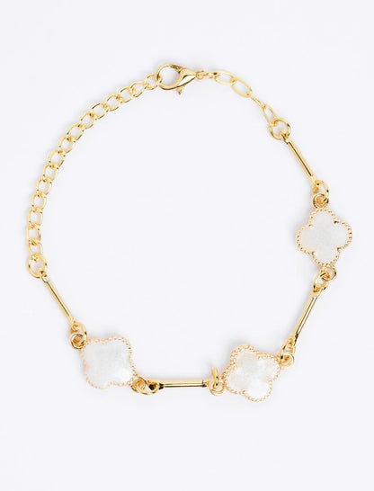 Clover Figured Stone Detailed Adjustable Bracelet