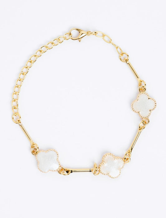 Clover Figured Stone Detailed Adjustable Bracelet