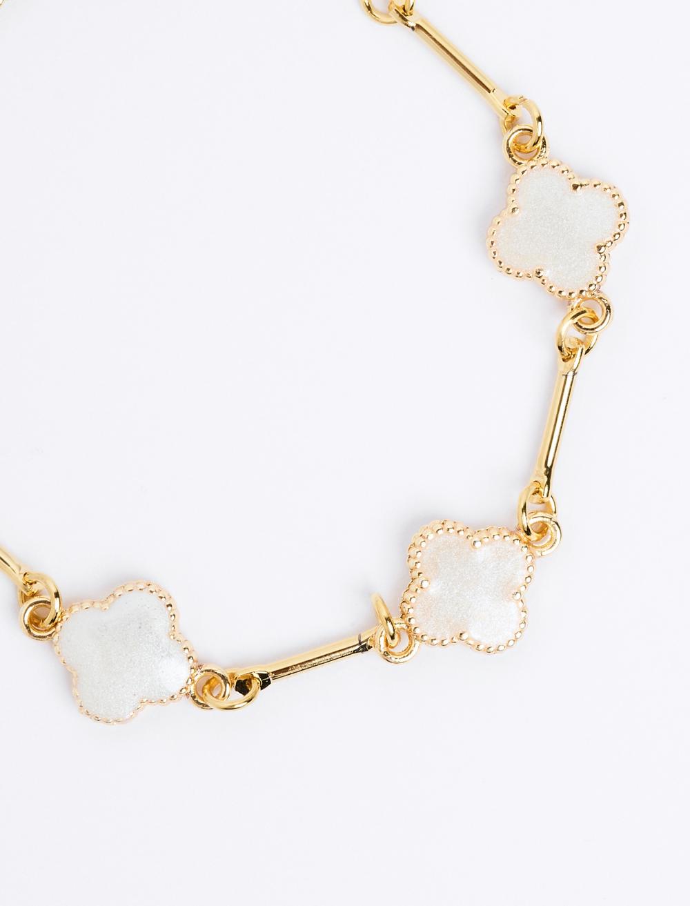 Clover Figured Stone Detailed Adjustable Bracelet