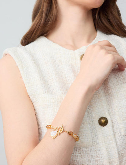 Heart-shaped Natural Stone Detailed Gold-plated Bracelet