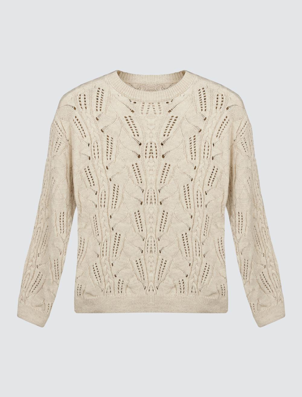 Crew-Neck Openwork Sweater