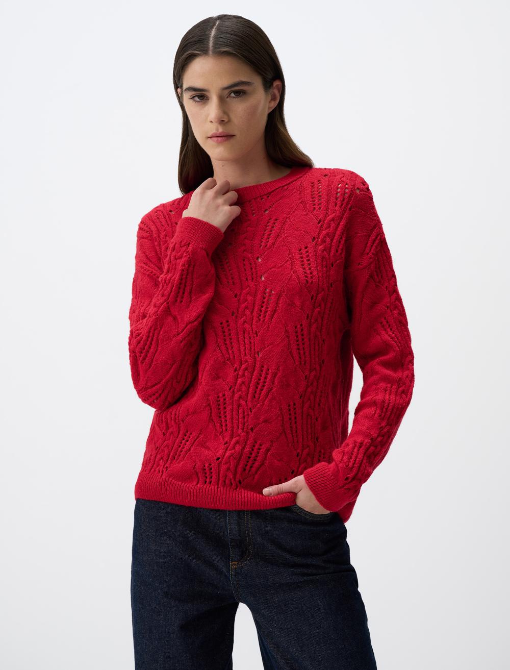 Crew-Neck Openwork Sweater