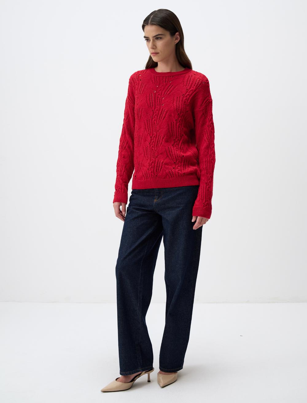 Crew-Neck Openwork Sweater