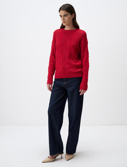 Crew-Neck Openwork Sweater