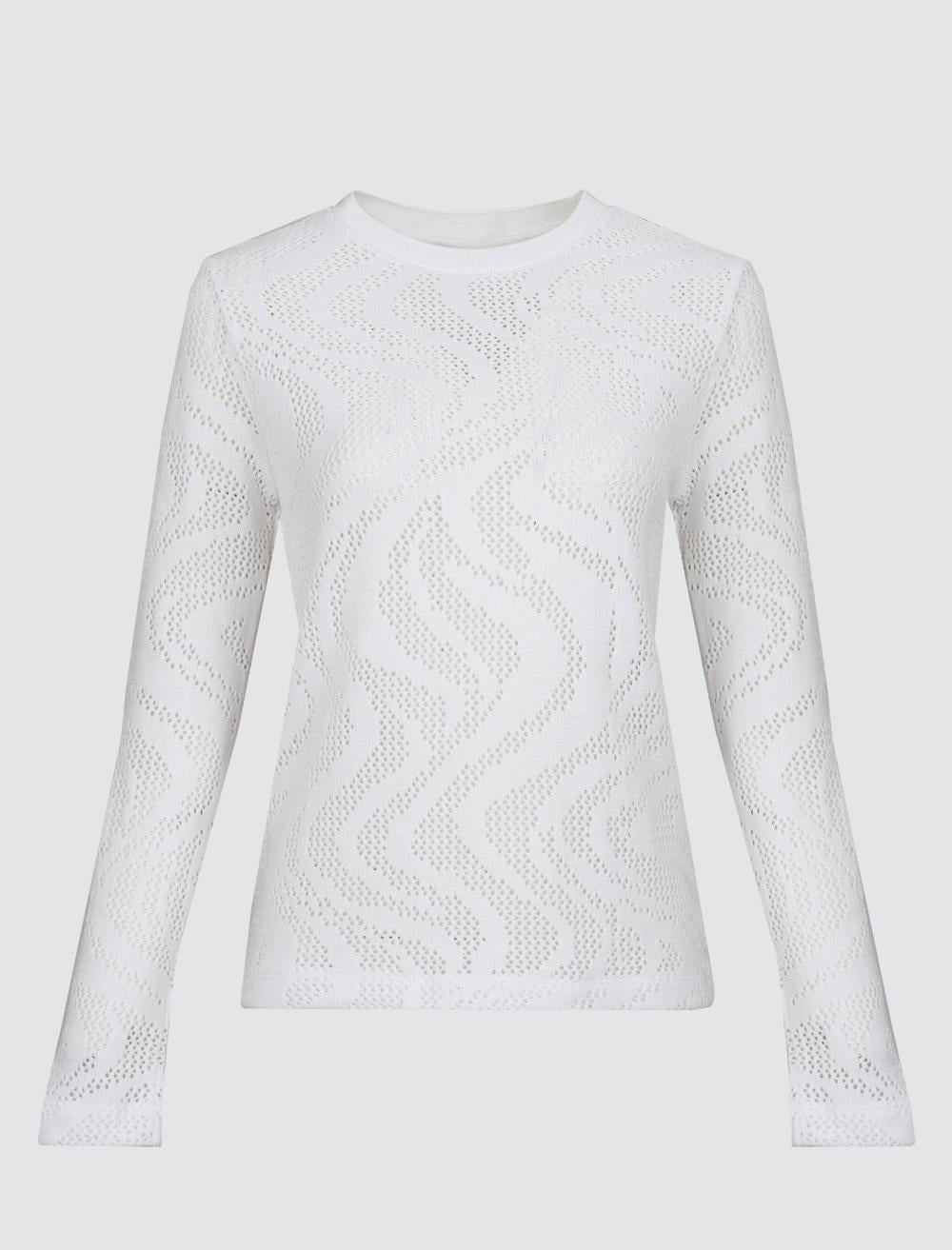 Crew Neck Long-Sleeve Blouse - 4WW071363