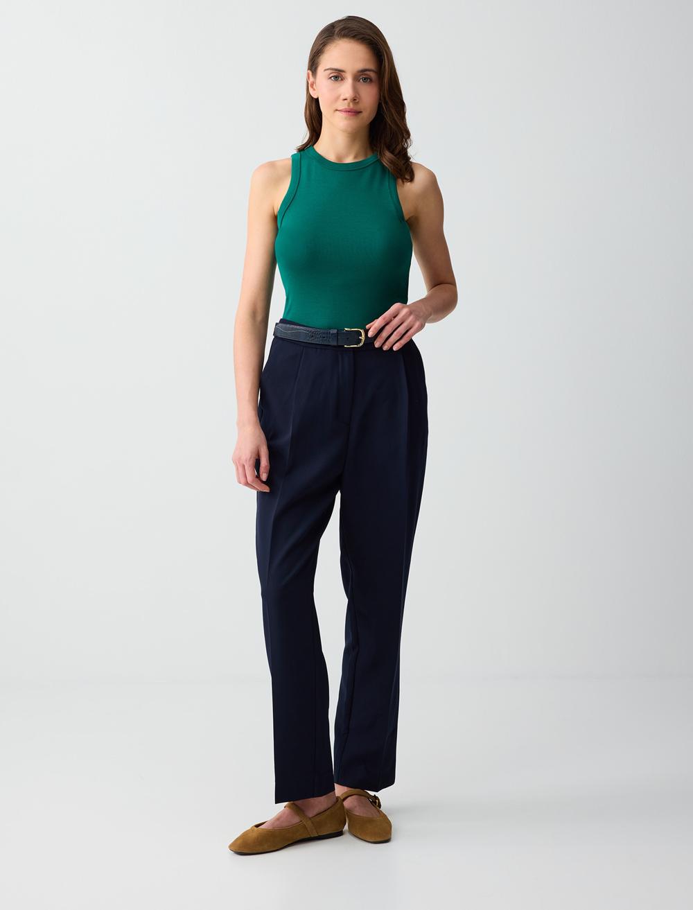 Slim Fit Crew Neck Singlet - Dark Green - 6SW016075320