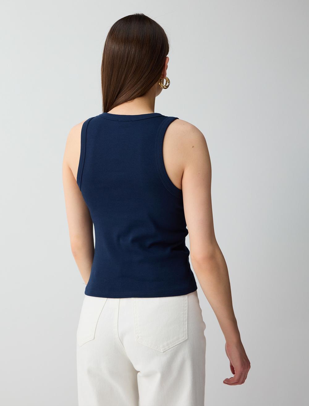 Slim Fit Crew Neck Singlet - Dark Blue - 6SW016075494