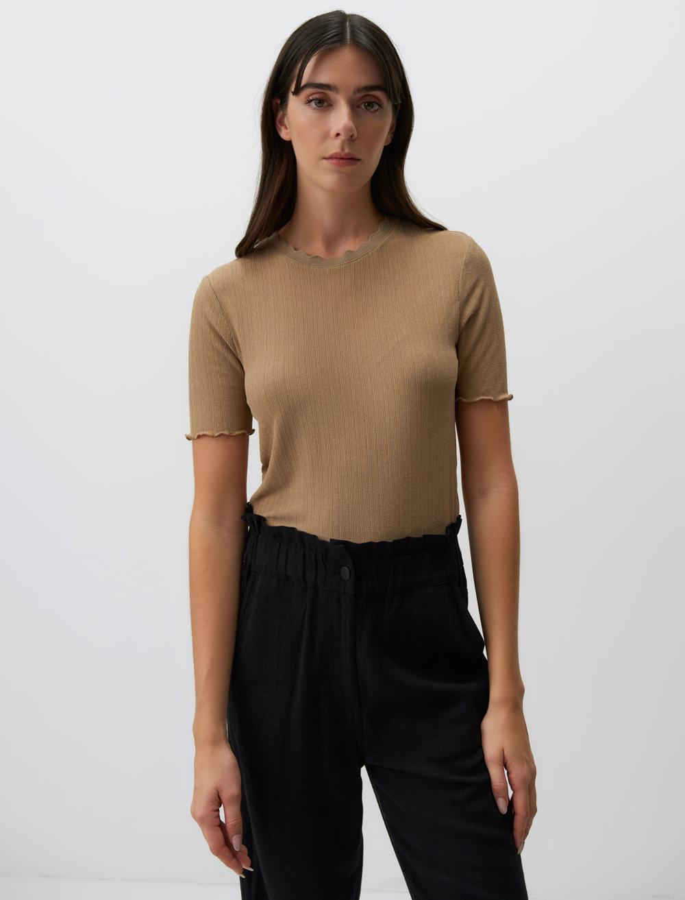Crew Neck Straight Fit Short Sleeved Jersey Blouse - 24SB020018
