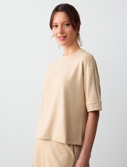 Crew Neck Straight Cut Short Sleeve Knitted Sweatshirt