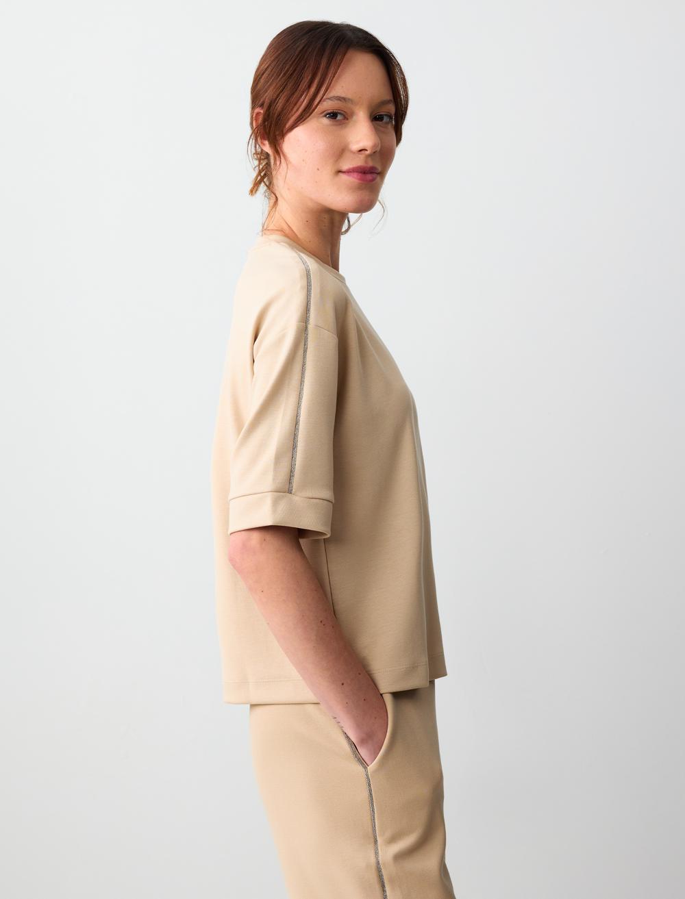 Crew Neck Straight Cut Short Sleeve Knitted Sweatshirt