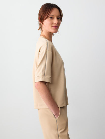 Crew Neck Straight Cut Short Sleeve Knitted Sweatshirt