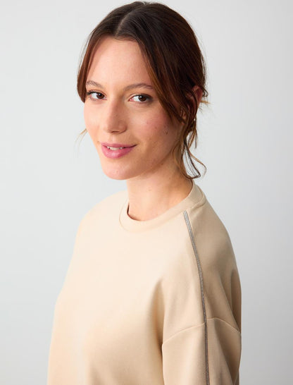 Crew Neck Straight Cut Short Sleeve Knitted Sweatshirt