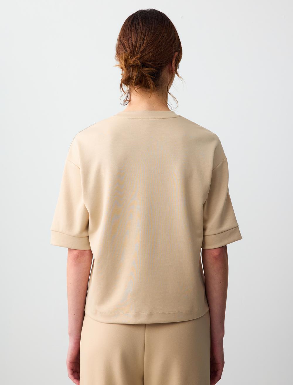 Crew Neck Short-Sleeve Sweatshirt - Beige - 5SW362200125