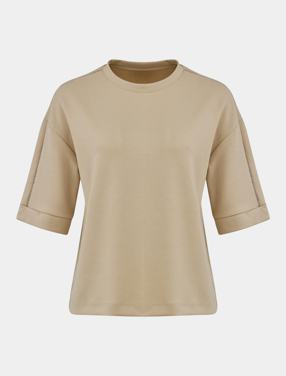 Crew Neck Short-Sleeve Sweatshirt - Beige - 5SW362200125