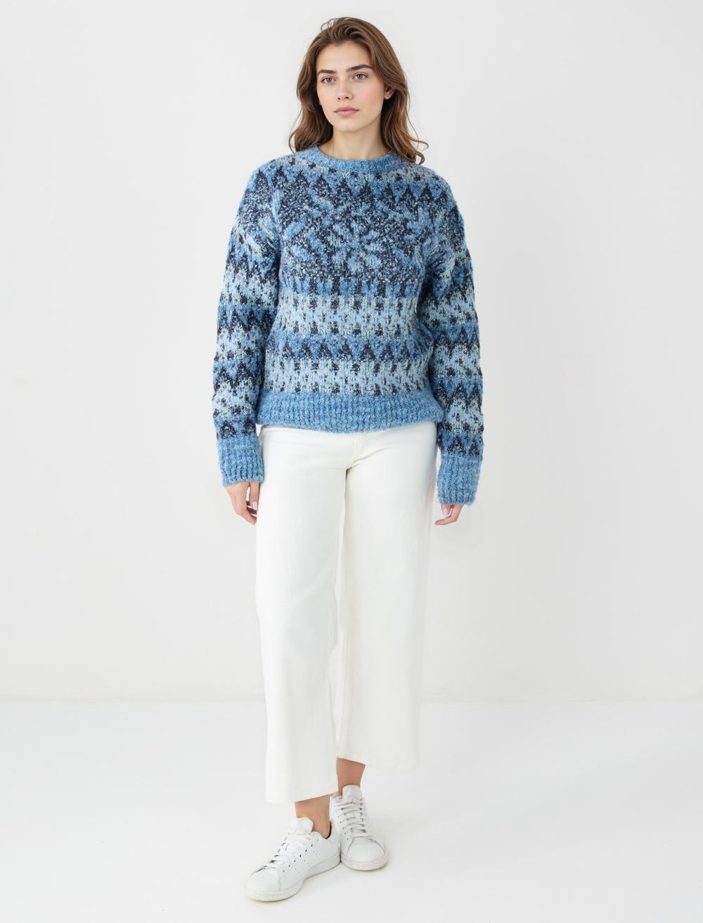 Crew Neck Long-Sleeve Pullover - Blue - 5WW134223400