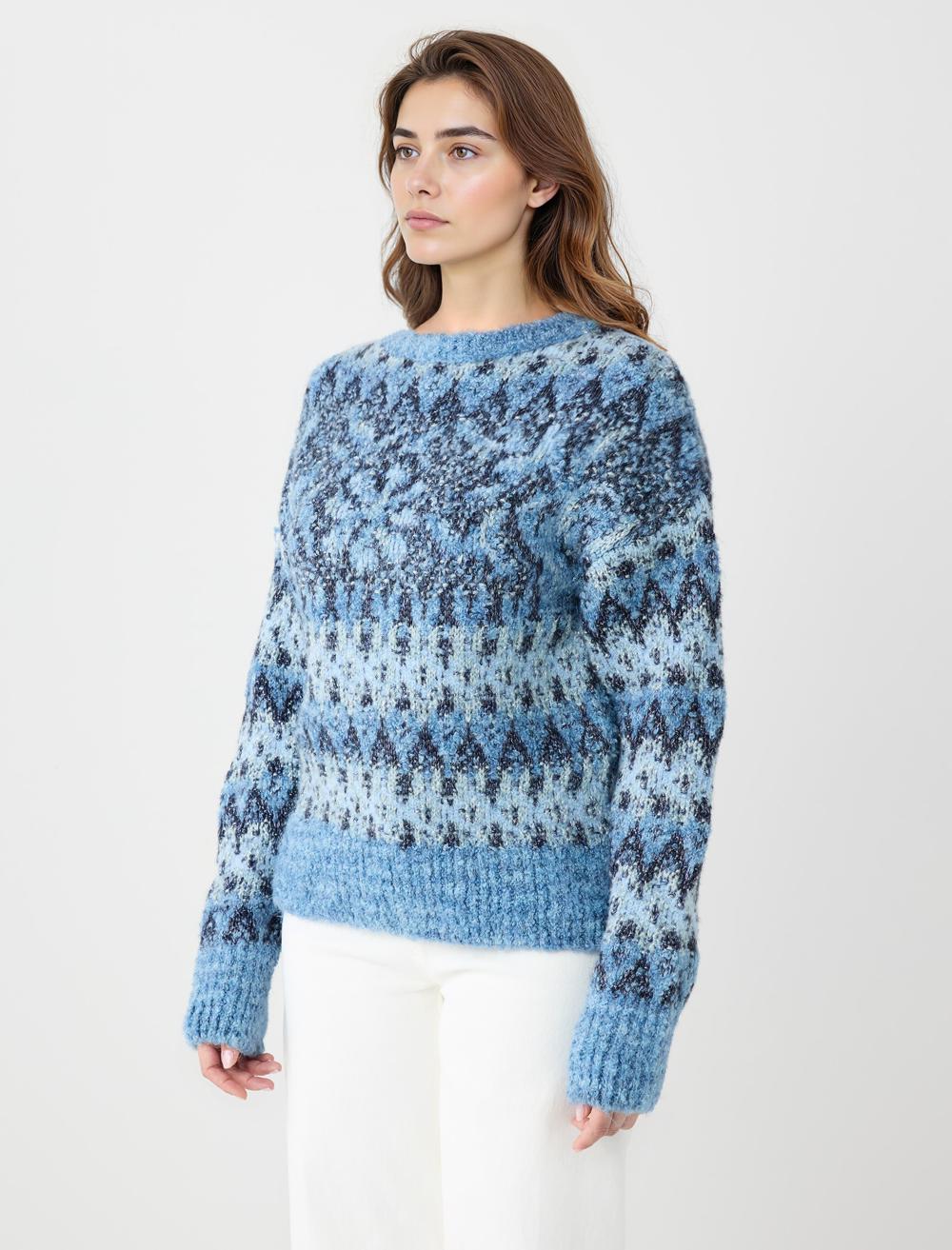 Crew Neck Long-Sleeve Pullover - Blue - 5WW134223400