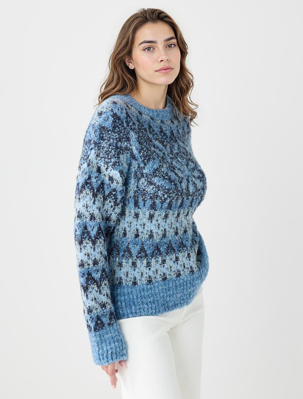Crew Neck Long-Sleeve Pullover - Blue - 5WW134223400