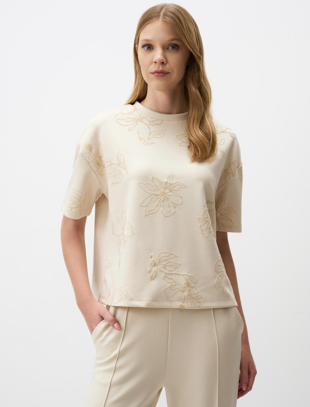 Crew Neck Short Sleeve Floral Sweatshirt