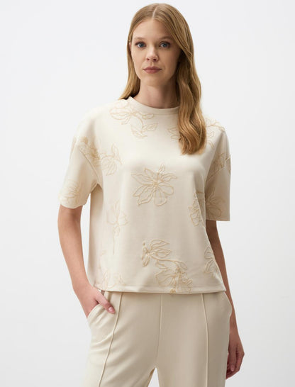 Crew Neck Short Sleeve Floral Sweatshirt