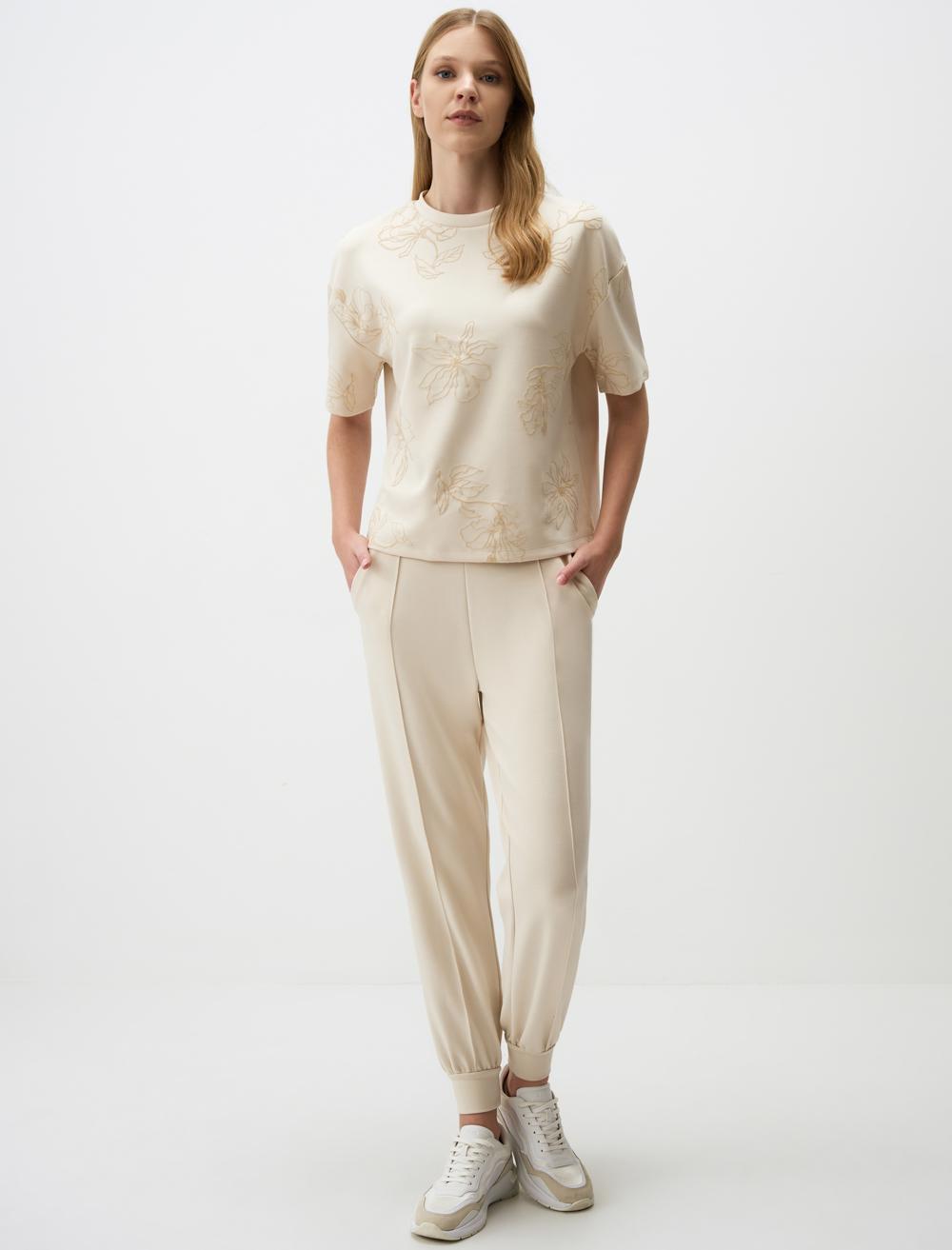 Crew Neck Short Sleeve Floral Sweatshirt