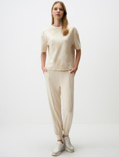 Crew Neck Short Sleeve Floral Sweatshirt