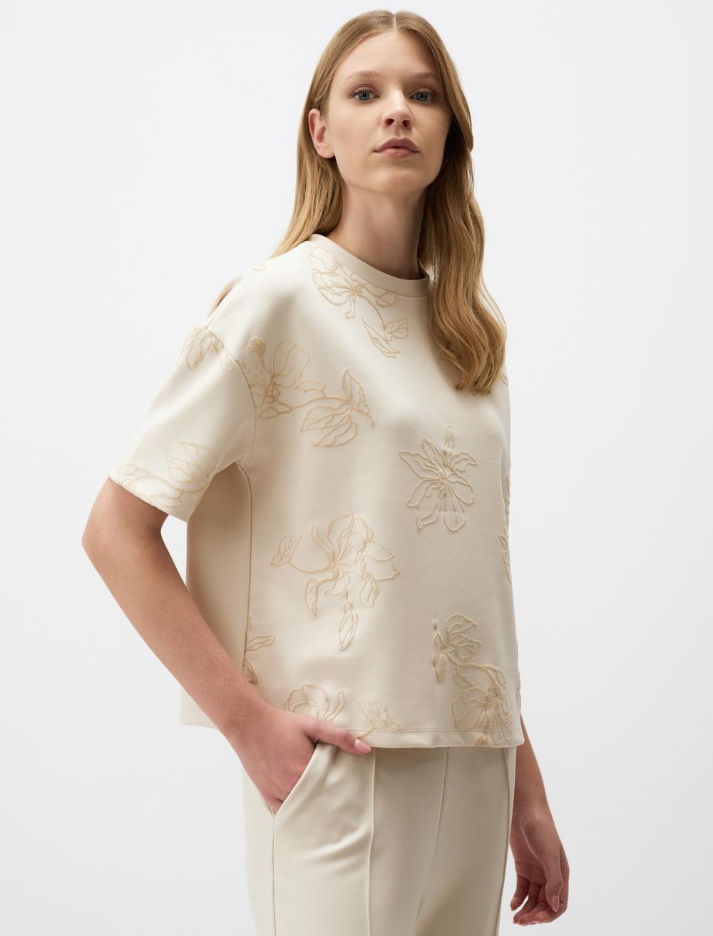 Crew Neck Short Sleeve Floral Sweatshirt