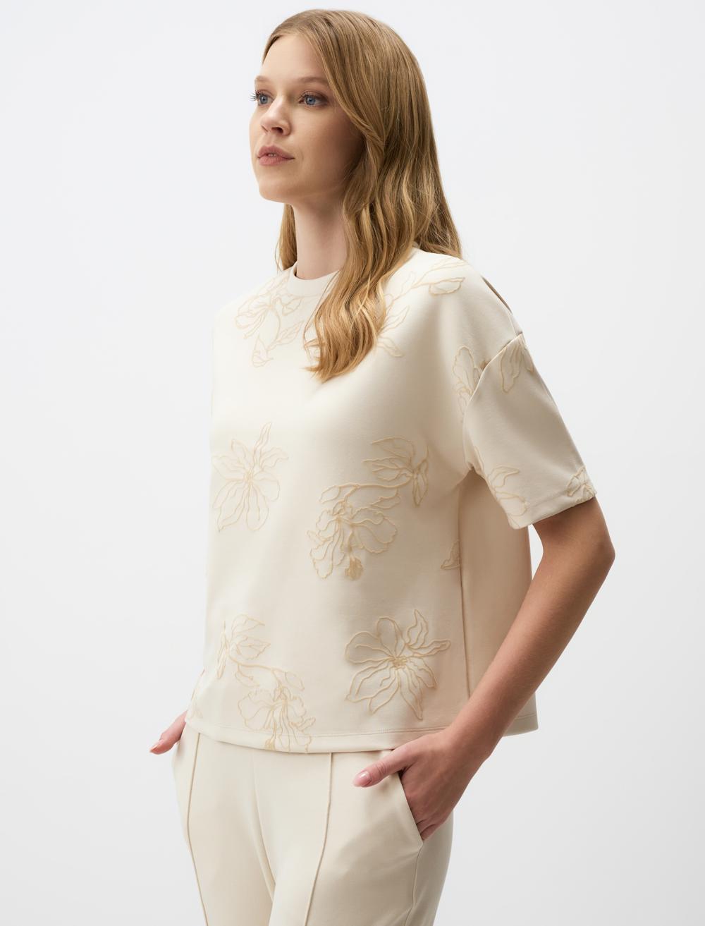 Crew Neck Short Sleeve Floral Sweatshirt